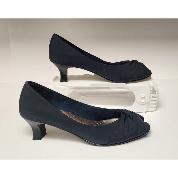 Coach and Four Abella Laura Navy Blue Peep Toe Kitten Heel Pumps Shoes SZ 8.5 - Picture 2 of 9